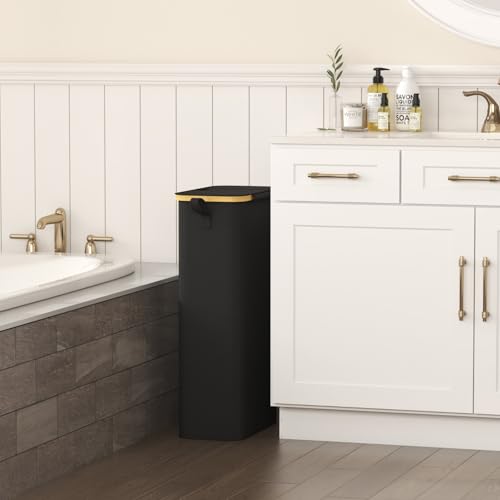 Lifewit 65L Slim Laundry Hamper with Lid, Narrow Laundry Basket with Removable Bag & Bamboo Handles, Fodable Thin Dirty Clothes Hamper for Laundry Collapsible Bin for Bathroom Bedroom Dorm, Black - color: Black, size: 65L