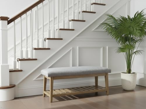 Zihanhome Entryway Bench, Chenille Upholstered Shoe Benches for Bedroom, Ottoman Benches with Solid Wood Shelf, Storage Bench for Hallway, Living Room(Grey) - color: Grey