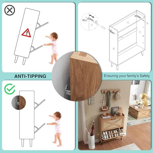 Barnyatoh Shoe Storage Cabinet, Boho Shoe Organizer with 2 Flip Drawers & Rattan Design,Farmhouse Freestanding Hidden Slim Narrow Shoe Rack Cabinet for Entryway, Foyer,Hallway, Natural - color: Natural, size: 2-Drawers