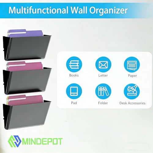 MINDEPOT 1 Pockets Acrylic Wall File Organizer, Clear Wall File Holder, Plastic Hanging Wall File Holder for Office, School and Home, Black - color: Black, size: 1Pack