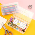 Tamaki 1 Pack Plastic Pencil Box Large Capacity Pencil Boxes Clear Boxes with Snap-tight Lid Stackable Design and Stylish Office Supplies Storage Organizer Box, Clear - color: White