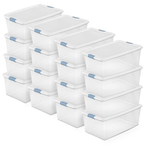 Sterilite 16-Pack Latching Box, Under Bed Storage Bins with Lids, Clear Plastic, 106 Quart - Heavy-Duty Organizing Containers for Closet, Bathroom, and Office - size: 106 Quart, style: 16 Pack