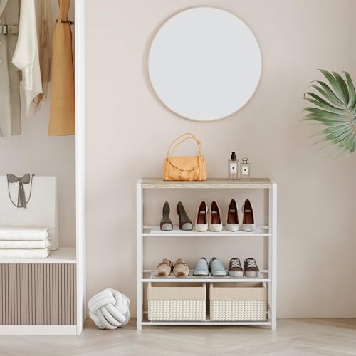 Yusong Shoe Rack Organizer, 4 Tier Industrial Shoe Storage Shelf for Closet Entryway, Narrow Sturdy Metal Shoe Shelves, White - color: White, size: 4 Tier