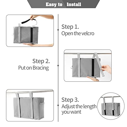 Bseash Bunk Bed Organizer, Bedside Caddy Hanging Bed Organizer Storage Bag with 4 Pockets and 2 Hooks, for College Dorm Rooms Bed, Hospital Bed, Baby Bed Rails, 600D Oxford Cloth (Gray) - color: Gray, size: Small