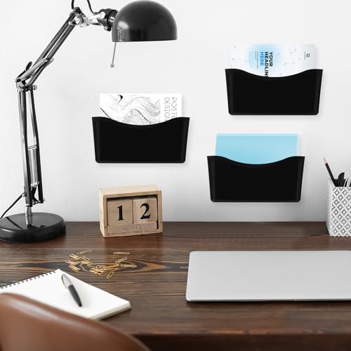 Colarr 6 Pack Expandable Pocket Wall File Holder Plastic Hanging Wall Organizer Space Saving Wallmount File Holder for Office Mail Letter Magazine(Black) - color: Black