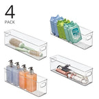mDesign Plastic Bathroom Storage Container Bins w/ Handles - Closet, Cabinet, Vanity, Cupboard Shelf Organization, Hair Tools Accessory Organizer - Ligne Collection; Clear, 15.4x3.75x4.75 (Pack of 4) - size: 15.4 x 3.75 x 4.75 (Pack of 4)