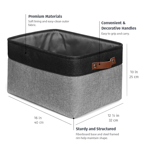 OrganiHaus Extra Large Fabric Storage Baskets for Shelves 3 Pack, 16x13in Closet Storage Bins, Canvas Baskets for Organizing, Linen Closet Organizers, Cloth Basket, Gray/Black - color: Gray / Black, size: Extra Large - 3pc