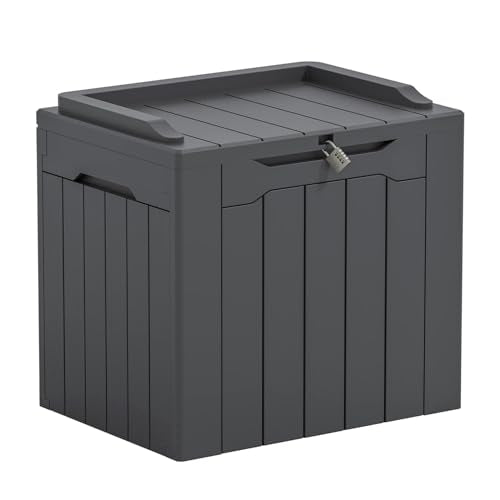 Greesum Outdoor Storage Box 31 Gallon Storage Box with Lid for Patio Furniture, Garden Tools, Pool Supplies, Waterproof and UV Resistant, Lockable, Dark Grey - color: Dark Grey, size: 31 Gallon