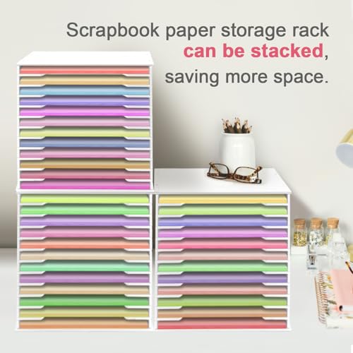 SONGWAY 12x12 Paper Storage Organizer - 13 Tier Desk File Organizer with Adjustable Shelves, Letter Mail Tray, 12x12 Stackable Scrapbook Paper Storage Cube for Home Office Classroom