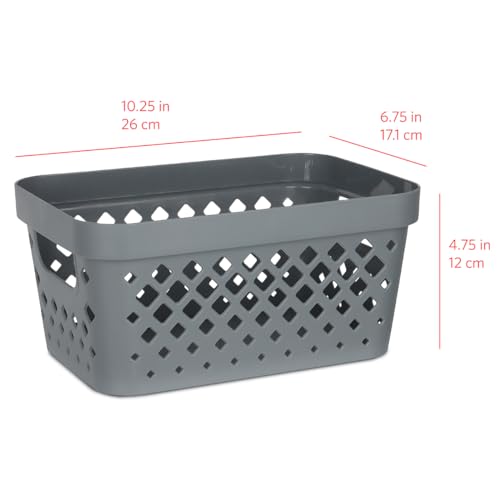 Glad Plastic Baskets for Organizing, Set of 6 | Pantry Storage for Under Counter, Linen Closet, and Bathroom | Nesting Shelf Bins with Handles, 1 Gallon, Grey - color: Grey, size: 1 Gallon