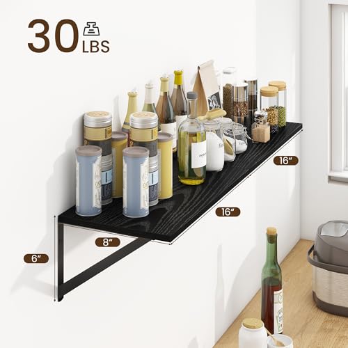 Fun Memories Deep Floating Shelves for Wall, 16W x 8D Wall Mounted Shelves Set of 2, Wide Display Ledge Shelf with Sturdy Metal Brackets for Living Room, Bathroom, Bedroom and Kitchen, Black - color: A-black, size: 16"W x 8"D