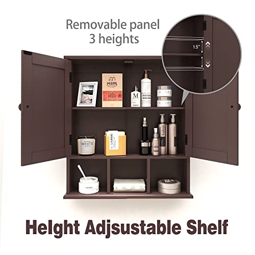 TaoHFE Brown Medicine Cabinets,Bathroom Wall Cabinet with 2 Door Adjustable Shelves,Over The Toilet Storage Cabinet,Espresso Bathroom Cabinet Wall Mounted for Laundry Room Kitchen - color: Espresso