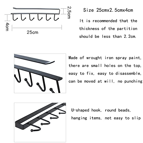 Cup Holder Under Cupboard,Kitchen Under Cabinet Utensils Hanging Hooks Rack, Drilling Free Cabinet Door Hanging Hook Rack,6 Hooks Kitchen Storage Utensil Organizer Hook Rack,2 Pack (Black) - color: Black 2pcs