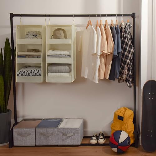 GRANNY SAYS 3-Shelf Hanging Organizer, Foldable Hanging Closet Storage, Closet Shelves Organizer for Camper, Beige, 29 ½" H X 12" W X 12" D, 2-Pack - color: 3-shelf Beige, size: 2-Pack