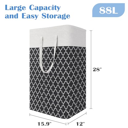 BlissTotes 3-Pack Laundry Basket, Freestanding＆Waterproof Laundry Hamper, Collapsible Tall Clothes Hamper with Easy Carry Handles for Clothes, Towels in the Family and Dorm,Clover Black,88L - color: Clover Black, size: 88L
