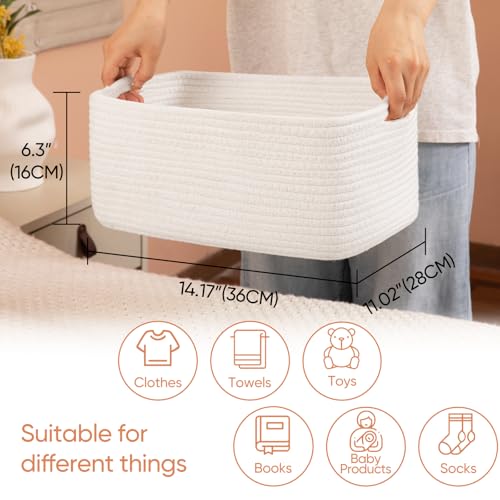 OIAHOMY 4 Pack 14.17 * 11.02 * 6.3IN Storage Baskets for Organizing Shelves, Woven Rope Baskets for Organizing Books, Clothes, Decorative Basket for Living Room, Nursery, Bedroom, Gift Basket, White - color: White