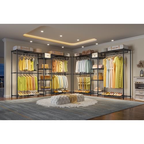 VIPEK X3 Expandable Heavy Duty Clothes Rack Adjustable from 5'2" to 8' with Adjustable Shelves and Hanger Rods, Large Freestanding Clothing Racks Reach-in & Walk-in Closet, Max Load 1210LBS, Black - color: Black, size: X3