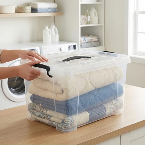 72 QT 4-Pack Heavy-Duty Stackable Clear Storage Bins with Lids - Premium Clear Plastic Organizing Containers for Home, Office, BPA-Free, Pull Handles and Secure Latches - style: 72 QT 4-Pack