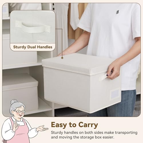 GRANNY SAYS Fabric Storage Bins with Lids, Storage Basket for Clothes, Decorative Storage Boxes, Closet Storage and Organizers, Ivory, 3-Pack - color: Ivory, size: Large