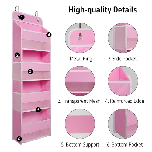 TYMENSH Over The Door Hanging Organizer with 4 Large Pockets – Closet, Bathroom, Nursery, Bedroom, Dorm Storage for Toys, Cosmetics, and Baby Essentials, Pink - color: Pink