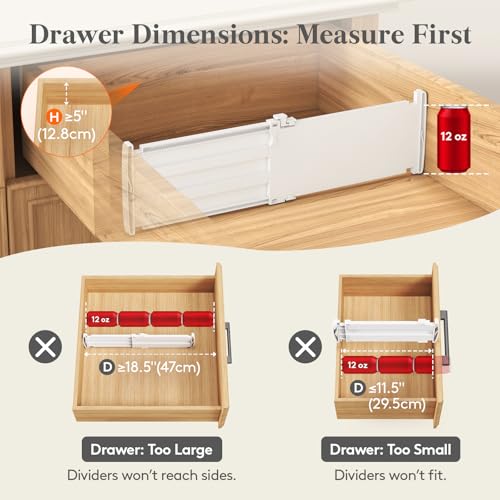 Lifewit 5" Tall 4 Pack Drawer Dividers, 30-47cm/11.5-18.5" Expandable Drawer Divider for Clothes, Adjustable Dresser Drawer Organizers, Drawers Separators for Dresser/Bathroom/Closet/Kitchen White - size: 5"H, 11.5-18.5"L