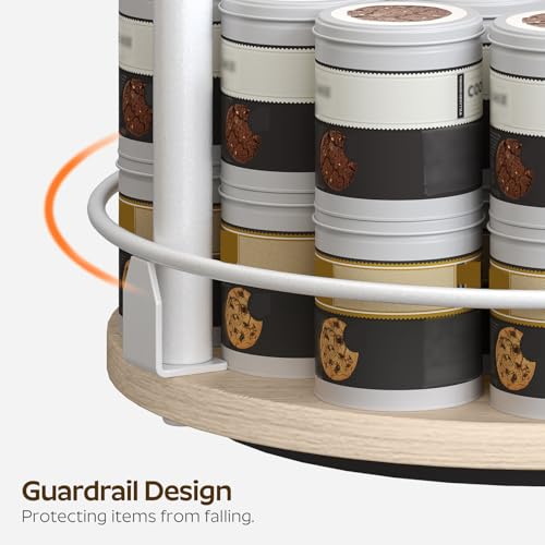 YATINEY Lazy Susan Organizer, Rotating Spice Rack, 2 Tier Spice Turntable Organizer, Industrial Turntable Spice Holder, for Kitchen Countertop, Compact and Versatile, White and Light Oak SR22WG - color: White + Light Oak, size: 10.2"L x 10.2"W x 11"H