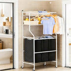 Laundry Sorter with Hanging Clothes Rack, Rolling Laundry Cart with Wheels & Shelf, 42 Gal (160L) 3 Section Basket Organizer, White