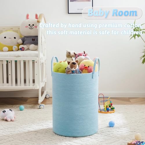 Laundry Basket,Woven Cotton Rope Laundry Hamper,100L for Decor Storage of Dirty Clothes,Toys and Blankets in Bathroom,Baby Room and Living Room - color: Blue, size: 100L