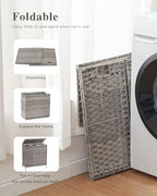 SETVSON Laundry Hamper with Lid 132 L, (35 Gallons) Clothes Hamper with Lid, Handwoven Rattan Laundry Hamper with Metal Heightened Feet, Laundry Hampers with 3 Removable Liner Bags for Laundry-Gray - color: Gray, size: 132 L - 35 gal