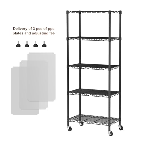 Golpart 5 Tier Shelves Storage Shelf Wire Closet Bathroom Organizers Metal Pantry Kitchen Garage Shelving Unit Laundry Room Organization Home Rack Net Basket Black with Wheels 14”D X 24”W X 61”H - color: Black, size: 5 shelves (14 "D X 24 "W X 61 "H)