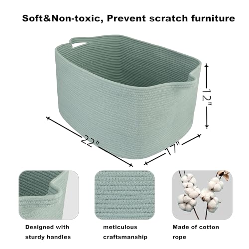 XUANGUO Large Rectangle Blankets Basket Living Room 22"x17"x12" Woven Cotton Rope Storage Baskets for Nursery Toy Baskets for Kids and Dogs Wicker Laundry Basket Bin for Clothes Towels green - color: light green