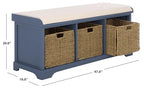 SAFAVIEH Home Collection – Lonan Blue Storage Bench with Seat Cushion, 3 Basket Drawers, Coastal Farmhouse Entryway Design (AMH5733H) - color: Blue