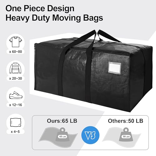 VELVETSURE 12 Pack Heavy Duty Extra Large Moving Bags W/Backpack Straps - Strong Handles & Zippers, Storage Totes For Space Saving, Fold Flat, Alternative to Moving Box and Storage Bin, Black - color: Black, size: 24 Gal - 12 Pack