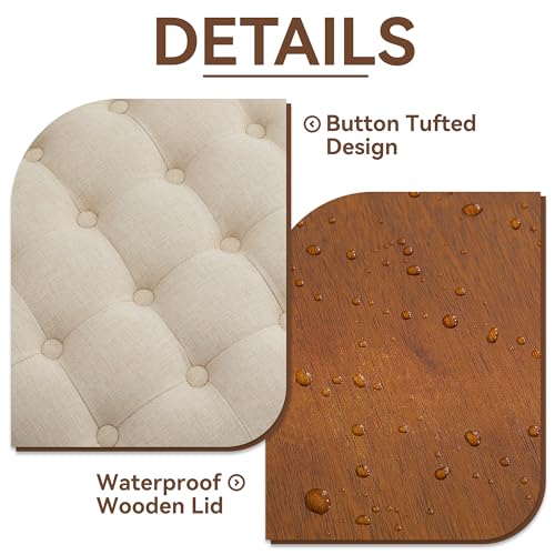 WUTUTUEE 30Inch Round Storage Ottoman with Tray, Modern Tufted Fabric Circle Coffee Table with Storage, Upholstered Ottoman with Removable Top for Living Room, Bedroom, Khaki - color: Khaki, size: 30 Inch