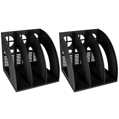 SAYEEC 2Pcs Magazine Holder Plastic File Sorter Binder Holder for Desk Folder Organizer Stand Book Shelf Dividers Vertical Filling Storage Rack Desktop Bookshelf Display Box for Office School (Black) - color: 2 Pcs Black-3 Sections