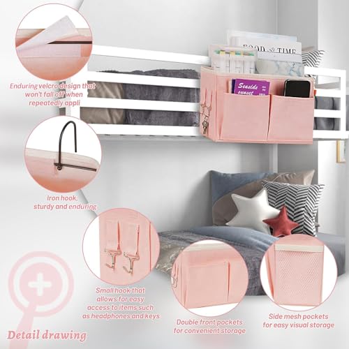 Bedside Caddy Hanging Storage with Water Bottle Holder for Bunk Bed Hospital Bed Dorm Rooms (Pink) - color: Pink
