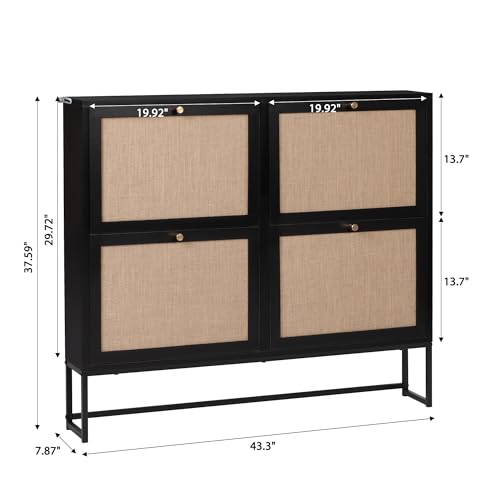 Shoe Cabinet, Shoe Storage Cabinet with 4 Flip Drawers, Freestanding Shoe Organizer Shoe Rack for Entryway, Hallway, Living Room (Black - 4 Tiers) - color: Black - 4 Tiers