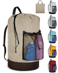 Laundry Bag with Shoulder Straps and Mesh Pocket Laundry Backpack Large Portable Laundry Hamper for College Laundromat Apartment - color: Khaki & Brown