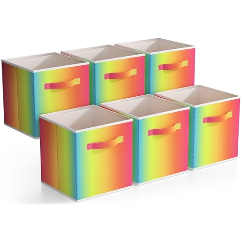 Sorbus 11 Inch Fabric Storage Cubes - Sturdy Collapsible Storage Bins & Handle - 6 Foldable Baskets for Organizing Clothes - Multi Colored Storage Baskets for Shelves (Colorful, 11 Inch) - color: Colorful, size: 11 Inch
