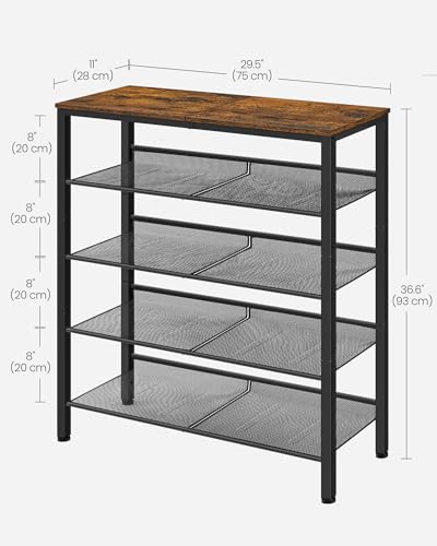 VASAGLE Shoe Rack for Entryway, 5-Tier Shoe Rack Organizer with Storage Shelves and Spacious Top, Freestanding, Adjustable, Industrial, Rustic Brown and Ink Black ULBS038B01 - color: Rustic Brown + Ink Black, size: 5 Tiers (29.5"W)
