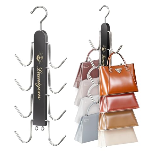 Purse Hanger, 4 Pack Purse Organizer for Closet with 32 Hooks for Heavy Bags, Sturdy Bag Storage, Rotatable Handbag Holder, Purse Rack Space Saving Backpack Hanging Closet Organizer Hangers, Black - color: Black, size: 4pack