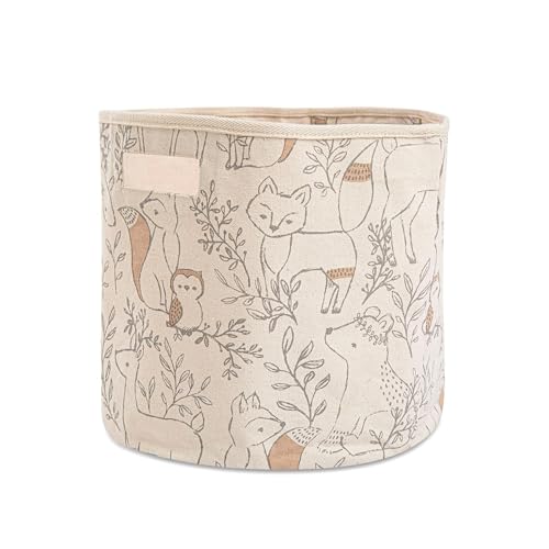 Crane Baby Fabric Round Nursery Storage Basket, Toy Storage, Woodland Nursery Decor, 13"x12", Toy Basket, Baby Storage Organizer, Toy Organizers and Storage Bins, Baby Organizers and Storage, Toy Bins - size: 13 x 12 Inches, style: Woodland Animals