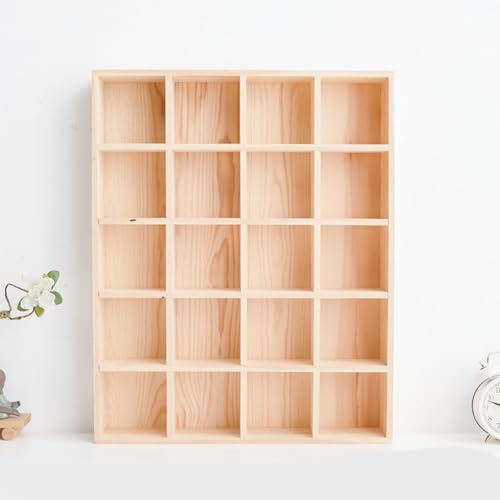 1 Pcs 13.4''x10.6''x2'' Wooden Storage Divider Box Showcase Display Box Organization Tabletop Box Tray Display Holder with 20 Compartments for Home Craft Office Kitchen Storage - color: Natural Wood, size: 20 Compartments