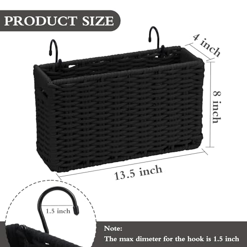 Cotton Rope Woven Bedside Caddy for Dorm Bed, Foldable Bedside Shelf Bunk Bed Accessories, College Dorm Room Essentials Hanging Organizers Storage Basket, Room Decor Magazine File Holder (Black) - color: Black