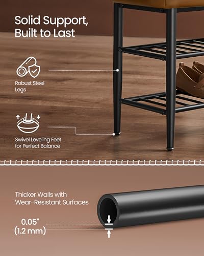 VASAGLE EKHO Collection - Shoe Rack Bench, Storage Bench for Entryway, Synthetic Leather with Stitching, Mid-Century Modern, Loads 300 lb, 11.8 x 39.4 x 19.7 Inches, Caramel Brown ULSB113K01 - color: Caramel Brown, size: 39.4"W