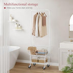 Tajsoon Laundry Cart with Hanging Rack, Metal Laundry Basket with Wheels, Laundry Hamper with Storage Basket and Shelf, Rolling Laundry Cart with Wheels, White - color: White