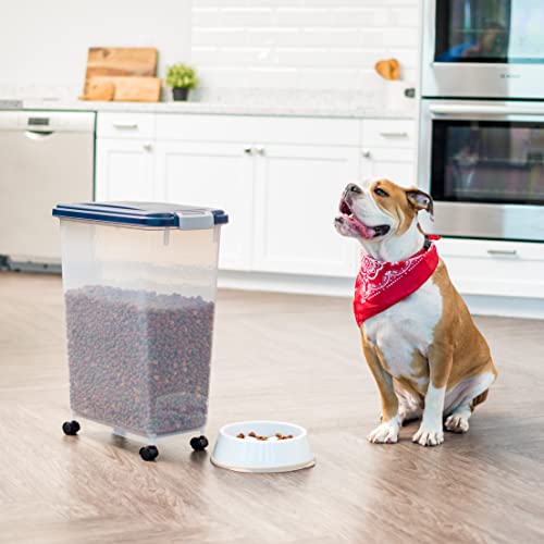IRIS USA Dog Food Storage Container 38 lb, Airtight Large Pet Food Storage Bin with Wheels, for Dog Cat Bird Chicken Food, Holds Up to 38 Lbs, Keep Fresh, BPA Free, Made in USA, Navy - color: Navy, size: 38 lbs