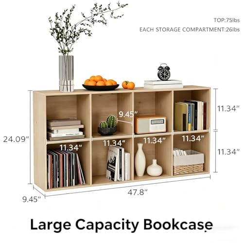 VDNEND Wooden Storage Organizer with Closed Back Panel, 11in Cube Shelf Opening, Bookshelf, Display Shelf,Closet Cabinet for Home and Office (White Oak, 8-Cube 47.8L*9.45W*24.09H) - color: White Oak, size: 8-Cube 47.8L*9.45W*24.09H