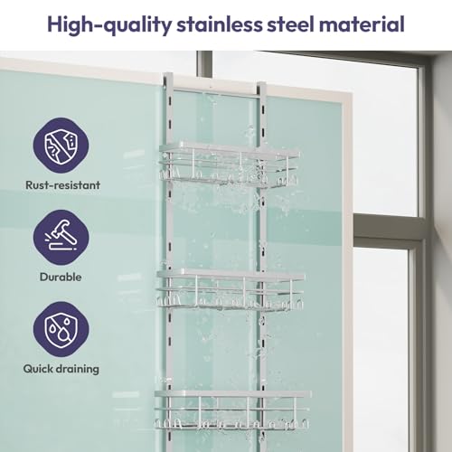 SWTYMIKI Over The Door Shower Caddy - 4 Tier Rustproof Hanging Shower Organizer with Adjustable Shelves, 40 Hooks & Soap Holder, Hanging Shower Rack Storage for Bathroom Accessories, Silver - color: Silver
