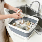 FOSJGO Reinforced Collapsible Dish Basin with Drain Plug, 2.4 Gal/9L Space-Saving Foldable Sink, Wash Basin for Kitchen, Camping, Baby Bottles, Vegetable Washing and Party Beverage Tubs - color: Gray